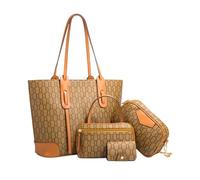 CORIOS Bolso de Mano 4pcs Set para Mujer Bolso de Hombro con Estampado Retro PU Cuero Bolso Bandolera Gran Bolso Shopper Elegante Bolso Cruzado Tote para la Vida Diaria Trabajo Compras Viaje Caqui