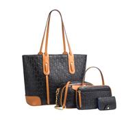 CORIOS Bolso de Mano 4pcs Set para Mujer Bolso de Hombro con Estampado Retro PU Cuero Bolso Bandolera Gran Bolso Shopper Elegante Bolso Cruzado Tote para la Vida Diaria Trabajo Compras Viaje Negro