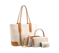 CORIOS Bolso de Mano 4pcs Set para Mujer Bolso de Hombro con Estampado Retro PU Cuero Bolso Bandolera Gran Bolso Shopper Elegante Bolso Cruzado Tote para la Vida Diaria Trabajo Compras Viaje Blanco