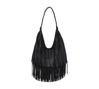CORIOS Bolso de Mano con Flecos para Mujer Bolso de Hombro de Cuero PU Estilo Boho Elegante Bolso de Brazo con Flecos Dobles Chic Tote para Uso Diario Idea de Regalo Negro