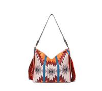 CORIOS Bolso de Mano con Flecos para Mujer Estilo Boho Bolso de Hombro Bolso de Bandolera con Estampado Geométrico Étnico Retro Tote con Borlas Bolso Playa Bolso Cruzado en Lona Multicolor B