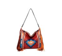 CORIOS Bolso de Mano con Flecos para Mujer Estilo Boho Bolso de Hombro Bolso de Bandolera con Estampado Geométrico Étnico Retro Tote con Borlas Bolso Playa Bolso Cruzado en Lona Multicolor K