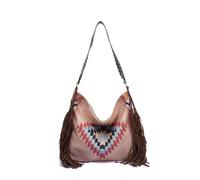 CORIOS Bolso de Mano con Flecos para Mujer Estilo Boho Bolso de Hombro Bolso de Bandolera con Estampado Geométrico Étnico Retro Tote con Borlas Bolso Playa Bolso Cruzado en Lona Caqui