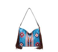 CORIOS Bolso de Mano con Flecos para Mujer Estilo Boho Bolso de Hombro Bolso de Bandolera con Estampado Geométrico Étnico Retro Tote con Borlas Bolso Playa Bolso Cruzado en Lona Multicolor A