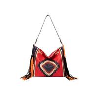 CORIOS Bolso de Mano con Flecos para Mujer Estilo Boho Bolso de Hombro Bolso de Bandolera con Estampado Geométrico Étnico Retro Tote con Borlas Bolso Playa Bolso Cruzado en Lona Multicolor H
