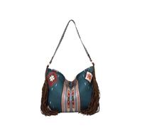 CORIOS Bolso de Mano con Flecos para Mujer Estilo Boho Bolso de Hombro Bolso de Bandolera con Estampado Geométrico Étnico Retro Tote con Borlas Bolso Playa Bolso Cruzado en Lona Azul