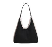 CORIOS Bolso de Mano de Ante para Mujer Bolso de Hombro de Lana de Cordero Gran Bolsa Shopper Bolsa de Ocio Retro Bolso Tote de Peluche para Viajes Trabajo Compras Negro