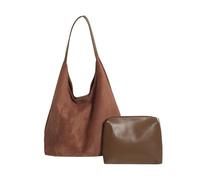 CORIOS Bolso de Mano de Ante para Mujer Otoño Invierno Bolso de Hombro Gran Bolsa Shopper Bolsa de Ocio Retro Suave Bolso Tote para Viajes Trabajo Compras Marrón