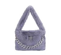 CORIOS Bolso de Mano de Felpa para Mujer Bolso de Hombro con Moda Decoración de Cadena Gruesa Elegante Bolso Tote de Peluche Esponjoso para Trabajo Viajes Compras Uso Diario Gris Violeta L