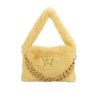 CORIOS Bolso de Mano de Felpa para Mujer Bolso de Hombro con Moda Decoración de Cadena Gruesa Elegante Bolso Tote de Peluche Esponjoso para Trabajo Viajes Compras Uso Diario Amarillo L
