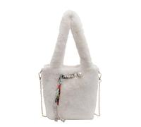 CORIOS Bolso de Mano de Felpa para Mujer Bolso de Hombro Esponjoso Bolso Tote de Peluche Pequeño Bolsa Shopper Retro Bolso Bandolera Bonito Bolso Messenger Compras Trabajo Viajes Bolsa de Cubo Beige