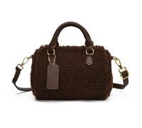 CORIOS Bolso de Mano de Lana de Cordero Mujer Bolso de Hombro Esponjoso Bolso Bandolera de Felpa Retro Bolso Tote de Peluche Capacidad Media Bolsa Shopper Elegante Bolso Cruzados Bolso Boston Café