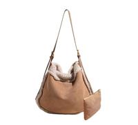 CORIOS Bolso de Mano de Lana de Cordero para Mujer Bolso de Hombro de Ante Bolso Tote de Peluche Bolsa de Ocio Gran Bolsa Shopper Retro Bolso Bandolera 2pcs para Compras Trabajo Viajes Caqui