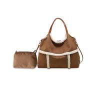 CORIOS Bolso de Mano de Lana de Cordero para Mujer Bolso de Hombro de Ante Gran Bolsa Shopper Bolso Tote de Peluche Bolsa de Ociopara Retro Bolso Bandolera 2pcs para Trabajo Viajes Compras Marrón