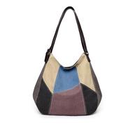 CORIOS Bolso de Mano de Lona para Mujer Empalme Multicolor Bolso de Hombro Capacidad Media Bolsa Shopper Bolsa de Ocio Ligero Bolso Tote para Citas Trabajo Viajes Compras Morado