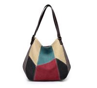 CORIOS Bolso de Mano de Lona para Mujer Empalme Multicolor Bolso de Hombro Capacidad Media Bolsa Shopper Bolsa de Ocio Ligero Bolso Tote para Citas Trabajo Viajes Compras Rojo
