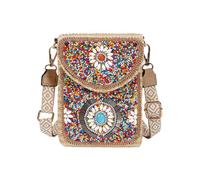 CORIOS Bolso de Mano de Paja Mujer Bolsos de Paja Tejidos a Mano Bohemio Bolso de Hombro Bolsos de Playa de Verano Bolso Tote para Estilo Boho Pequeña Bolso Bandolera Bolsa para Móvil Multicolor D
