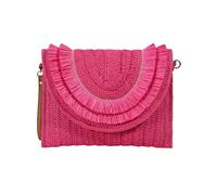 CORIOS Bolso de Mano de Paja Mujer Bolsos de Paja Tejidos a Mano Bolso Tote para Estilo Boho Bolso Bandolera con Borla Bohemio Bolso de Hombro Bolso Tipo sobre Bolsos de Playa de Verano Rojo Rosado