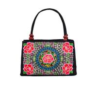 CORIOS Bolso de Mano en Lona Mujer Bolso de Hombro con Bordados Florales Étnicos Bohemio Bolsa para Las Axilas Capacità Media Bolsa Shopper Vintage Trabajo Viajes Compras Tote Flor de Manzano Roja