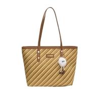 CORIOS Bolso de Mano en PU Cuero Mujeres Bolso de Hombro con Encantador Colgante de Pompón Blanco Bolso Estilizado Tote con Diseño a Rayas Gran Bolso de Trabajo Maletín para Negocios Oficina Marrón