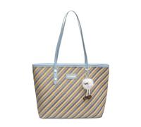 CORIOS Bolso de Mano en PU Cuero Mujeres Bolso de Hombro con Encantador Colgante de Pompón Blanco Bolso Estilizado Tote con Diseño a Rayas Gran Bolso de Trabajo Maletín para Negocios Oficina Azul