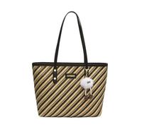 CORIOS Bolso de Mano en PU Cuero Mujeres Bolso de Hombro con Encantador Colgante de Pompón Blanco Bolso Estilizado Tote con Diseño a Rayas Gran Bolso de Trabajo Maletín para Negocios Oficina Negro