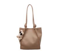 CORIOS Bolso de Mano en PU Cuero para Mujer Bolsa de Hombro con Colgante de Oso Tierno Gran Capacidad Bolsa Shopper Versátil Viajes Compras Trabajo Citas Tote Caqui