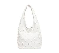 CORIOS Bolso de Mano en PU Cuero para Mujer Bolso de Hombro con Decoración de Remaches a la Moda Bolso de Axila en Estilo Cubo con Pequeña Capacidad Compras Viajes Trabajo Tote Blanco