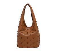 CORIOS Bolso de Mano en PU Cuero para Mujer Bolso de Hombro con Decoración de Remaches a la Moda Bolso de Axila en Estilo Cubo con Pequeña Capacidad Compras Viajes Trabajo Tote Marrón
