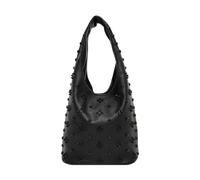 CORIOS Bolso de Mano en PU Cuero para Mujer Bolso de Hombro con Decoración de Remaches a la Moda Bolso de Axila en Estilo Cubo con Pequeña Capacidad Compras Viajes Trabajo Tote Negro
