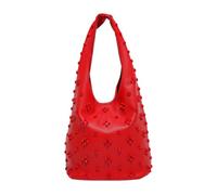 CORIOS Bolso de Mano en PU Cuero para Mujer Bolso de Hombro con Decoración de Remaches a la Moda Bolso de Axila en Estilo Cubo con Pequeña Capacidad Compras Viajes Trabajo Tote Rojo