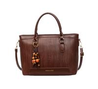 CORIOS Bolso de Mano en Tela de PU Cuero Entrelazado para Mujer Gran Capacidad Bolso de Oficina de Hombro Bolso de Bandolera Cruzado con Colgante de Perlas de Madera Elegante Tote Marrón