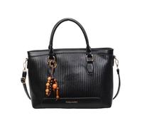 CORIOS Bolso de Mano en Tela de PU Cuero Entrelazado para Mujer Gran Capacidad Bolso de Oficina de Hombro Bolso de Bandolera Cruzado con Colgante de Perlas de Madera Elegante Tote Negro