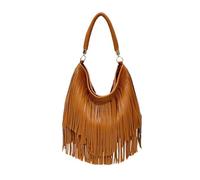 CORIOS Bolso de Mano Mujer con Flecos Bolso de Hombro de Cuero PU Estilo Boho Chic Tote Elegante Bolso de Brazo con Flecos Dobles para Uso Diario Idea de Regalo Marrón