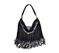 CORIOS Bolso de Mano Mujer con Flecos Bolso de Hombro de Cuero PU Estilo Boho Chic Tote Elegante Bolso de Brazo con Flecos Dobles para Uso Diario Idea de Regalo Negro