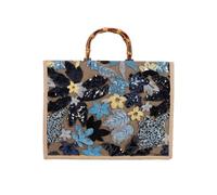 CORIOS Bolso de Mano para Estilo Boho Mujer Bolso de Hombro de Paja PP y Lino Bolso Playa con Bordados de Lentejuelas Étnico Bolso Tote para Vacaciones Citas Viajes Compras Azul Oscuro