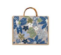CORIOS Bolso de Mano para Estilo Boho Mujer Bolso de Hombro de Paja PP y Lino Bolso Playa con Bordados de Lentejuelas Étnico Bolso Tote para Vacaciones Citas Viajes Compras Azul Claro