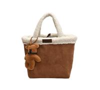 CORIOS Bolso de Mano para Mujer Bolso Tote en Ante y de Lana de Cordero Bolso de Muñeca Bolso Cubo con Lindo Colgante de Oso Gran Capacidad Bolsa Shopper para Compras Trabajo Viajes Marrón