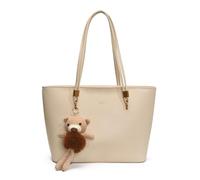 CORIOS Bolso de Mano para Mujer de PU Cuero Bolso de Hombro con Adorable Colgante de Oso Gran Capacidad Bolso de Trabajo Maletín Bolso Estilizado Tote con Cremallera para Negocios Viaje Oficina Blanco