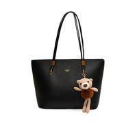 CORIOS Bolso de Mano para Mujer de PU Cuero Bolso de Hombro con Adorable Colgante de Oso Gran Capacidad Bolso de Trabajo Maletín Bolso Estilizado Tote con Cremallera para Negocios Viaje Oficina Negro