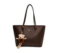 CORIOS Bolso de Mano para Mujer de PU Cuero Bolso de Hombro con Adorable Colgante de Oso Gran Capacidad Bolso de Trabajo Maletín Bolso Estilizado Tote con Cremallera para Negocios Viaje Oficina Café