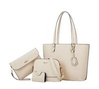 CORIOS Bolso de Mano para Mujer PU Cuero Bolso Bandolera Sólido Simple Bolso de Hombro Gran Bolso Shopper Elegante Bolso Cruzado 4pcs Set Vida Diaria Trabajo Compras Viaje Tote Blanco