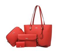 CORIOS Bolso de Mano para Mujer PU Cuero Bolso Bandolera Sólido Simple Bolso de Hombro Gran Bolso Shopper Elegante Bolso Cruzado 4pcs Set Vida Diaria Trabajo Compras Viaje Tote Rojo