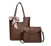 CORIOS Bolso de Mano para Mujer PU Cuero Bolsos de Hombro Impermeable Bolso Bandolera Ligero Bolsa Shopper Retro Bolso Tote Elegante Bolso Cruzados Mulfuncional Bolsa de Cubo 2pcs Café