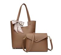 CORIOS Bolso de Mano para Mujer PU Cuero Bolsos de Hombro Impermeable Bolso Bandolera Ligero Bolsa Shopper Retro Bolso Tote Elegante Bolso Cruzados Mulfuncional Bolsa de Cubo 2pcs Caqui