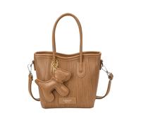 CORIOS Bolso de Mano Tote con Colgante de Perro 3D para Mujer Cuero PU Bolso de Hombro Bandolera Textura Tejida Bolso Cruzado para Shopper Trabajo Compras Viajes Uso Diario Caqui