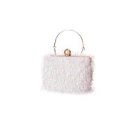 CORIOS Bolso de Noche Con Borla y Diamantes de Imitación, Clutch de Cristal para Fiesta y Boda, Elegante Con Perlas, de Hombro, Blanco