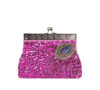 CORIOS Bolso de Noche Mujer de Pavo Real Clutch con Lentejuelas Bolso de Fiesta Pequeña con Cuentas Vintage Bolso de Mano Hombro Bandolera con Cadena Desmontable para Boda Banquete Cóctel Rojo Rosado