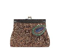 CORIOS Bolso de Noche Mujer de Pavo Real Clutch con Lentejuelas Bolso de Fiesta Pequeña con Cuentas Vintage Bolso de Mano Hombro Bandolera con Cadena Desmontable para Boda Banquete Cóctel Café