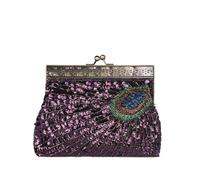 CORIOS Bolso de Noche Mujer de Pavo Real Clutch con Lentejuelas Bolso de Fiesta Pequeña con Cuentas Vintage Bolso de Mano Hombro Bandolera con Cadena Desmontable para Boda Banquete Cóctel Morado